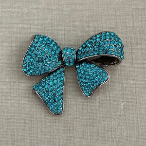 Beautiful Aqua Crystal Bow Brooch
